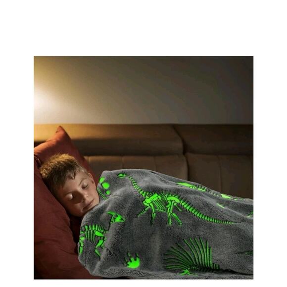 Glow in The Dark Blanket Dinosaur Throw Blanket for Boys Kids Soft Warm 60x80 - Picture 2 of 8